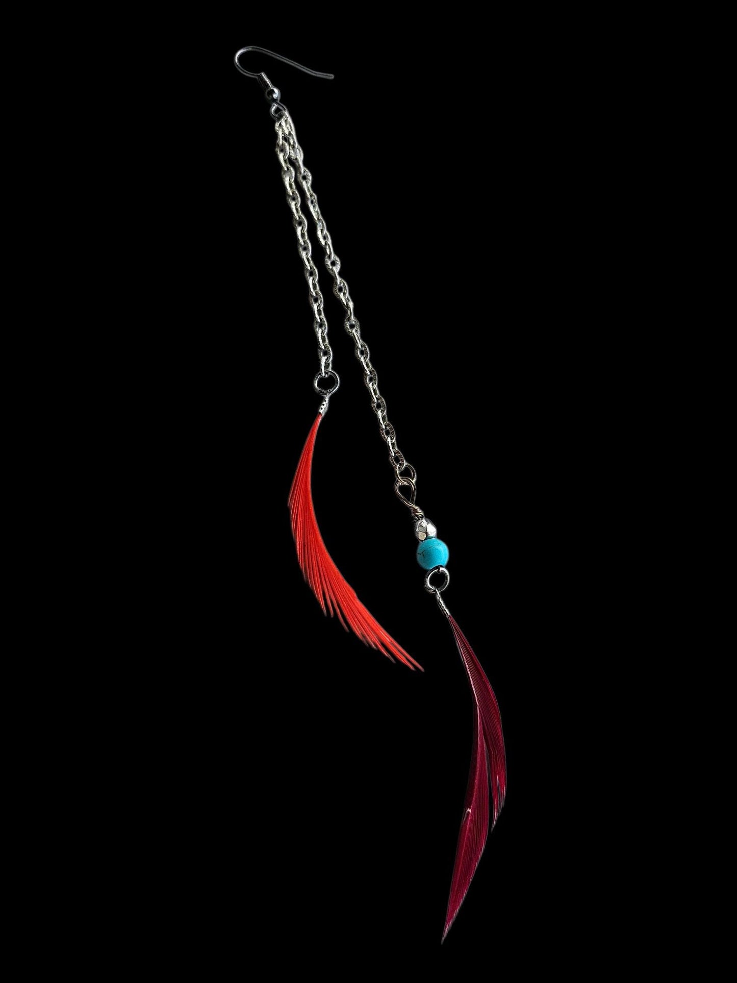 Mono Silver and Red Feather Earrings 💫 Authentic Beauty