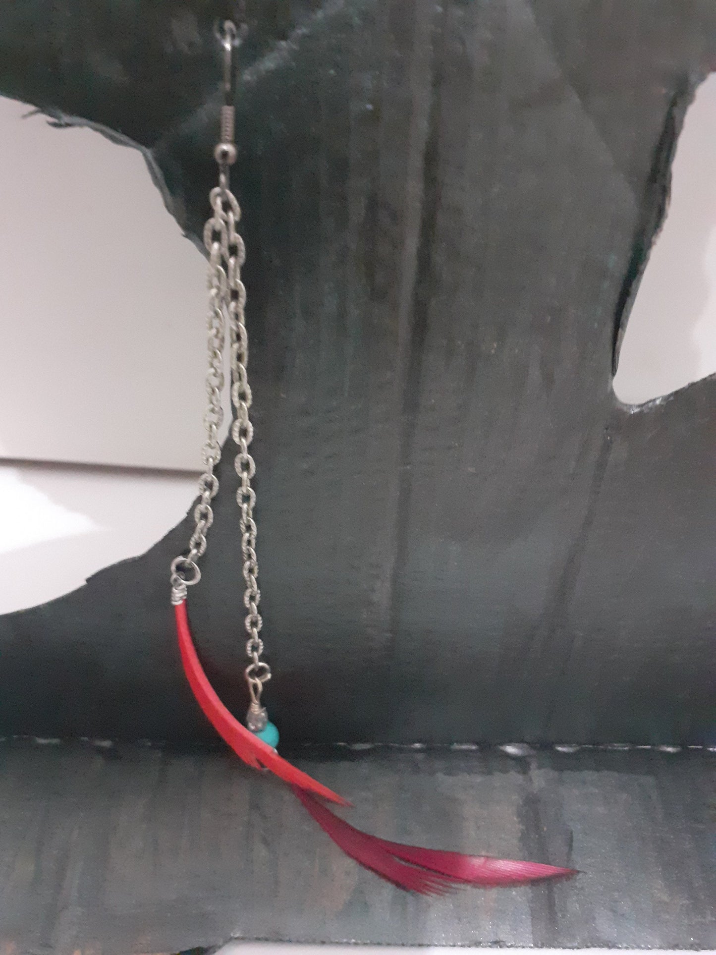 Mono Silver and Red Feather Earrings 💫 Authentic Beauty