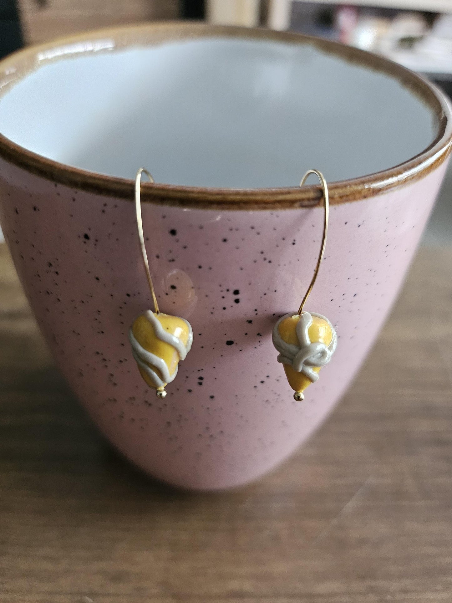 Small yellow and gray cluster earrings