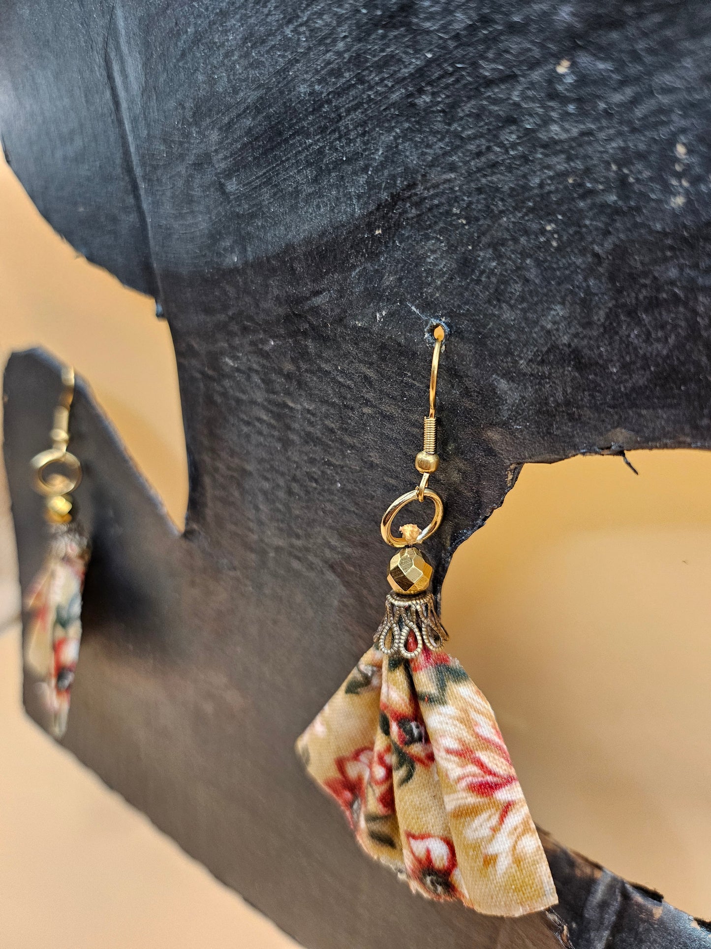 Floral fabric dangle earrings - Handmade artisan jewelry