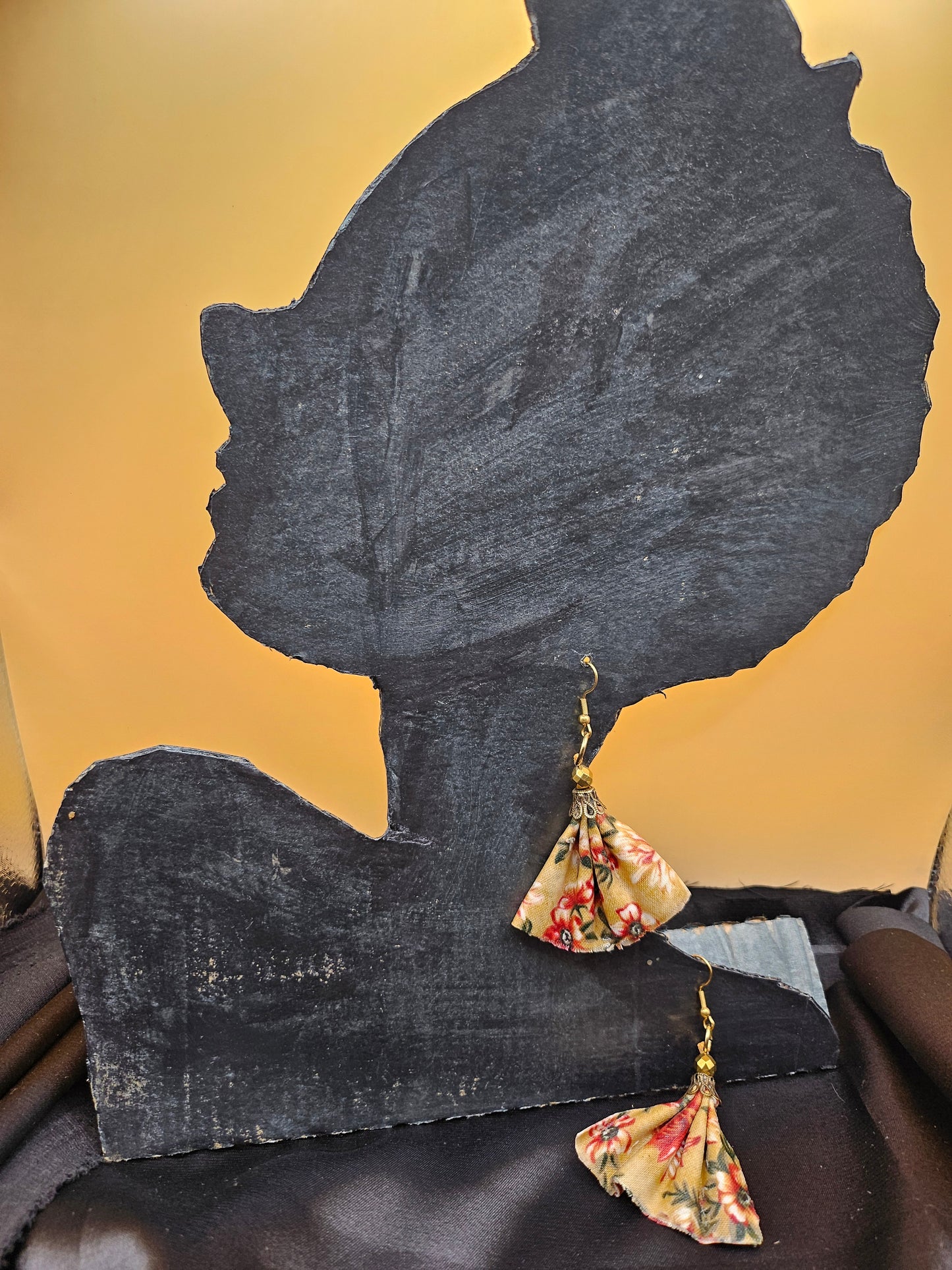 Floral fabric dangle earrings - Handmade artisan jewelry