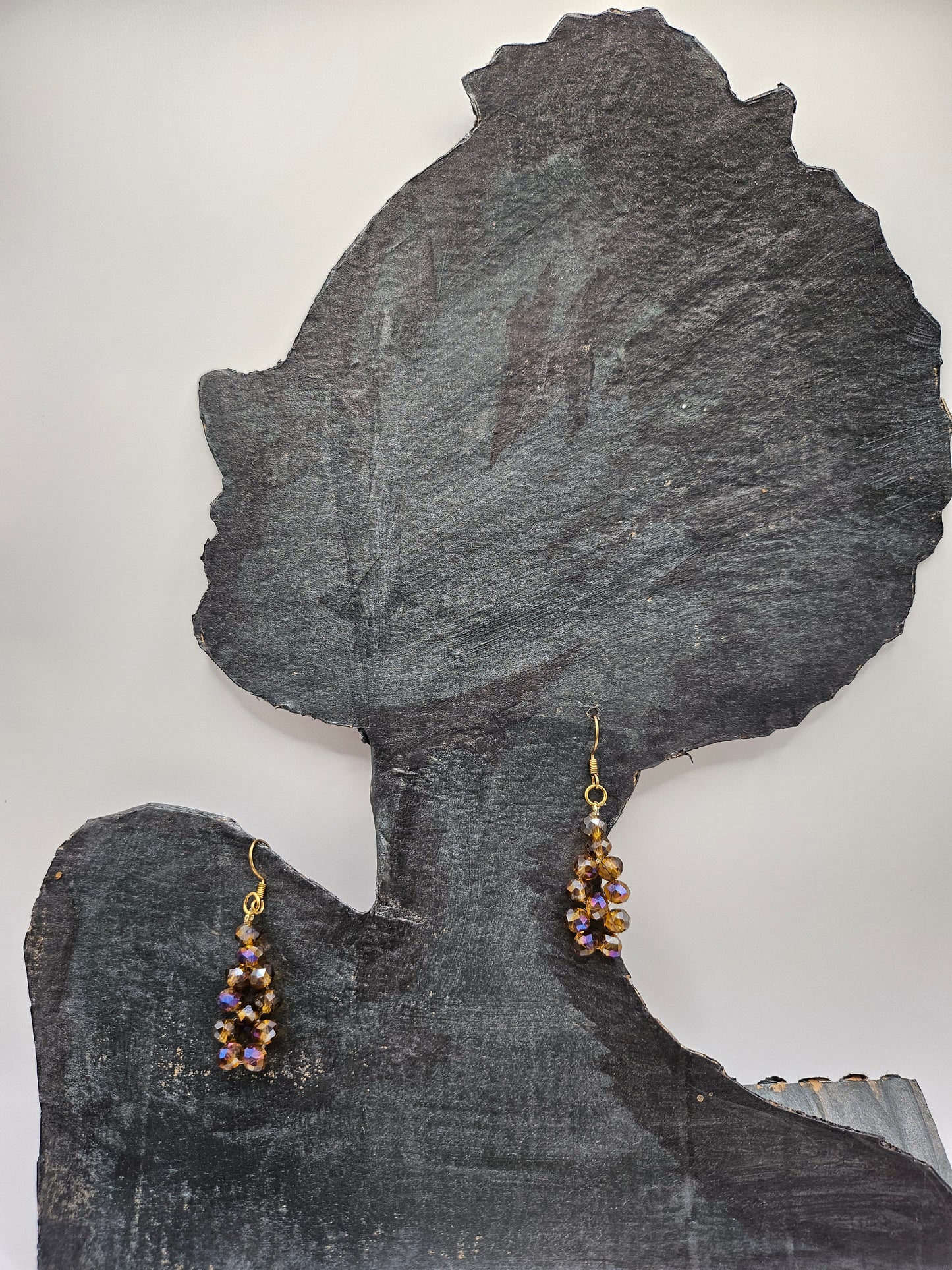 Brown Faceted Glass Bead Drop Earrings - Handmade Artisan Jewelry