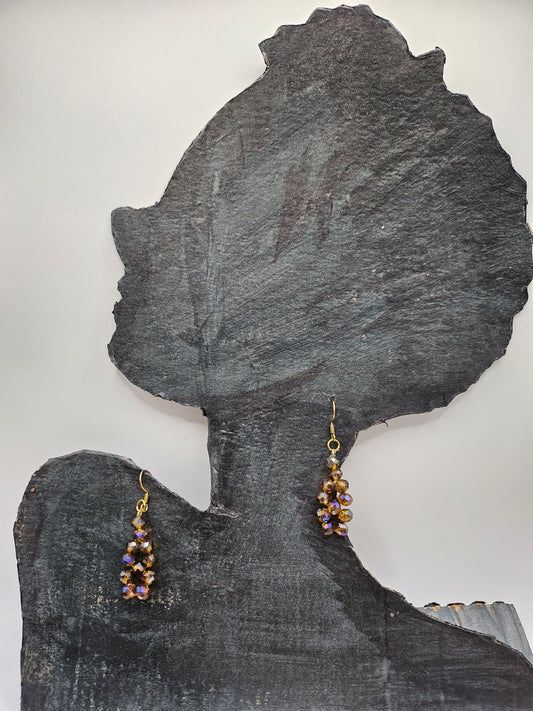 Brown Faceted Glass Bead Drop Earrings - Handmade Artisan Jewelry