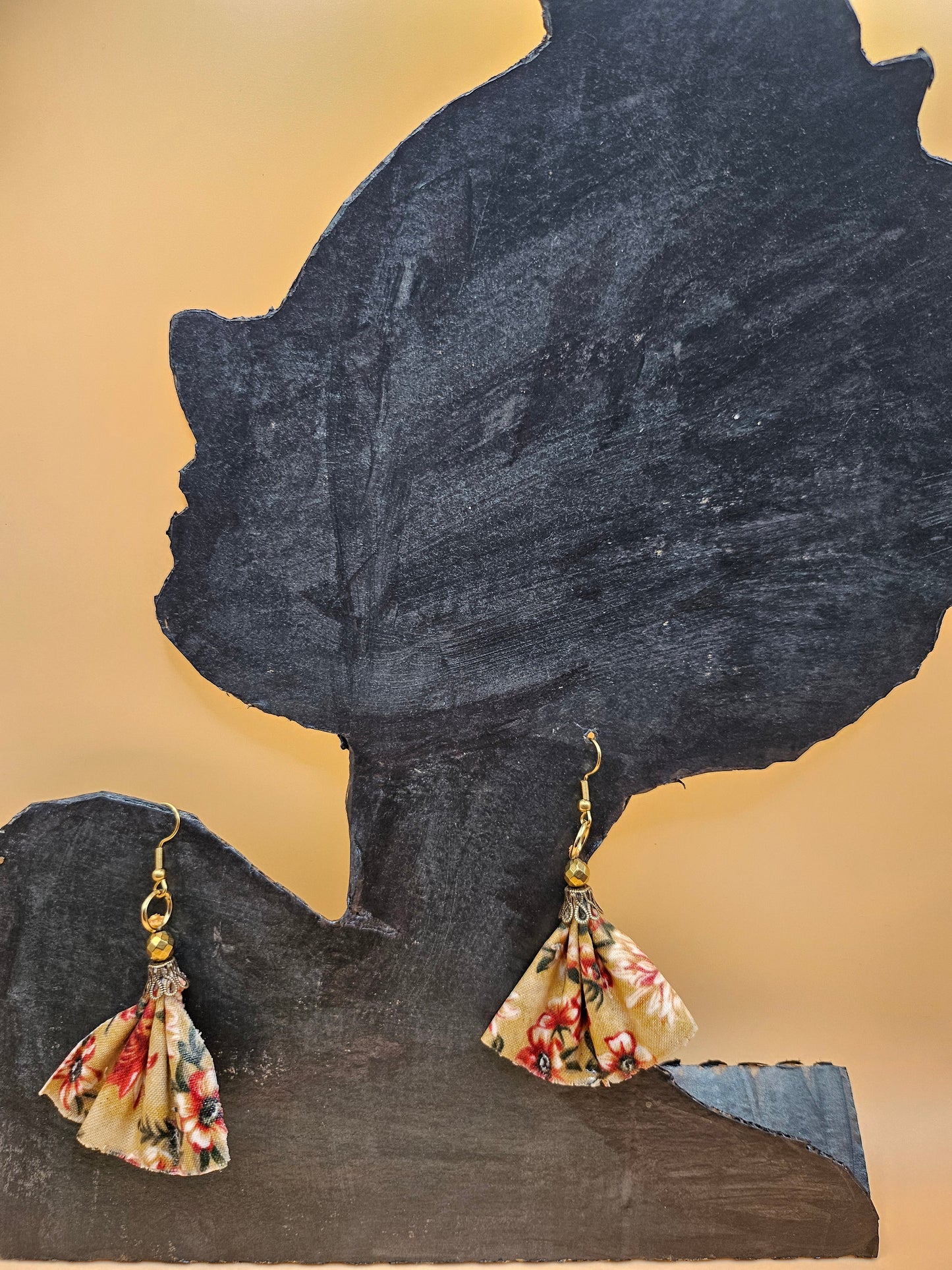 Floral fabric dangle earrings - Handmade artisan jewelry