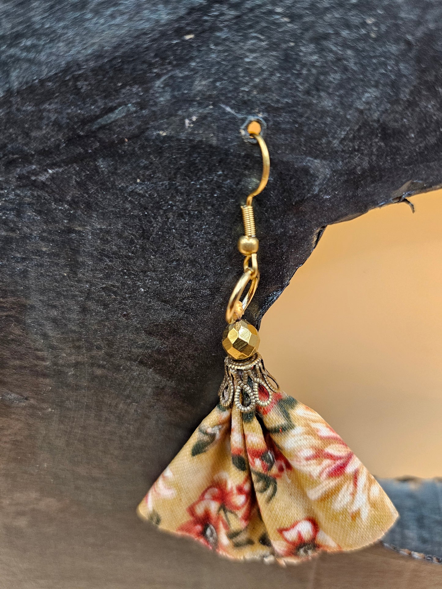 Floral fabric dangle earrings - Handmade artisan jewelry