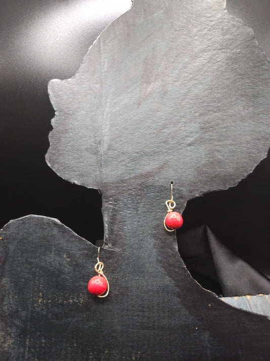 Boucles d'oreilles rondes en bois rouge faites main en France