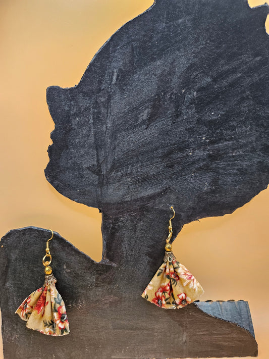 Floral fabric dangle earrings - Handmade artisan jewelry