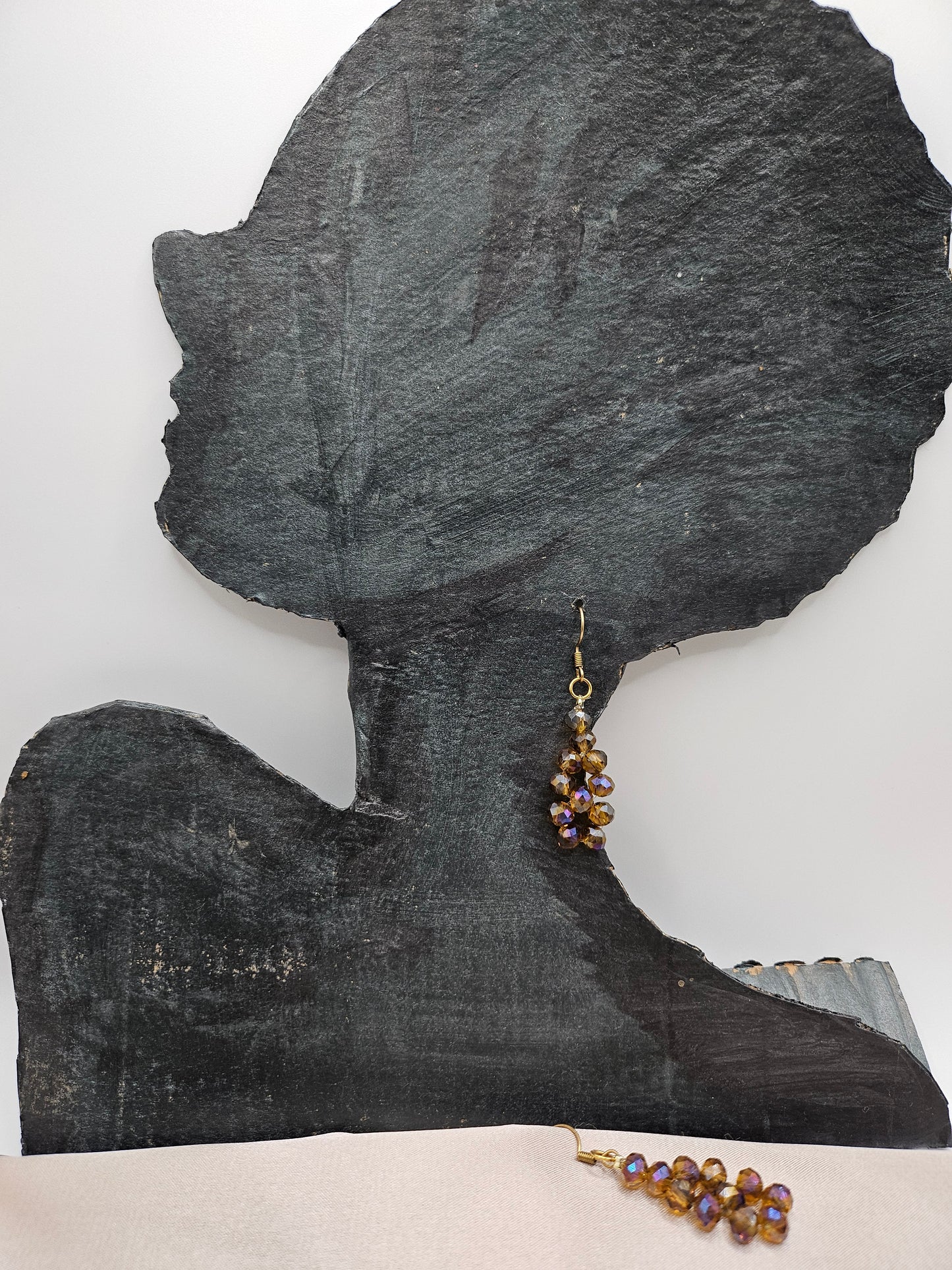 Brown Faceted Glass Bead Drop Earrings - Handmade Artisan Jewelry