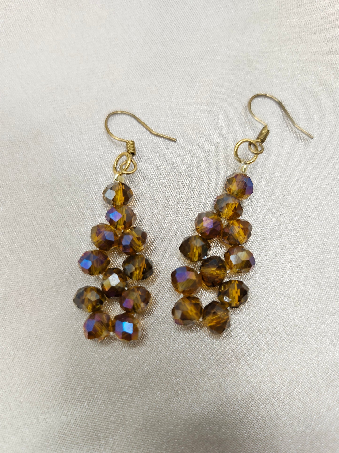 Brown Faceted Glass Bead Drop Earrings - Handmade Artisan Jewelry