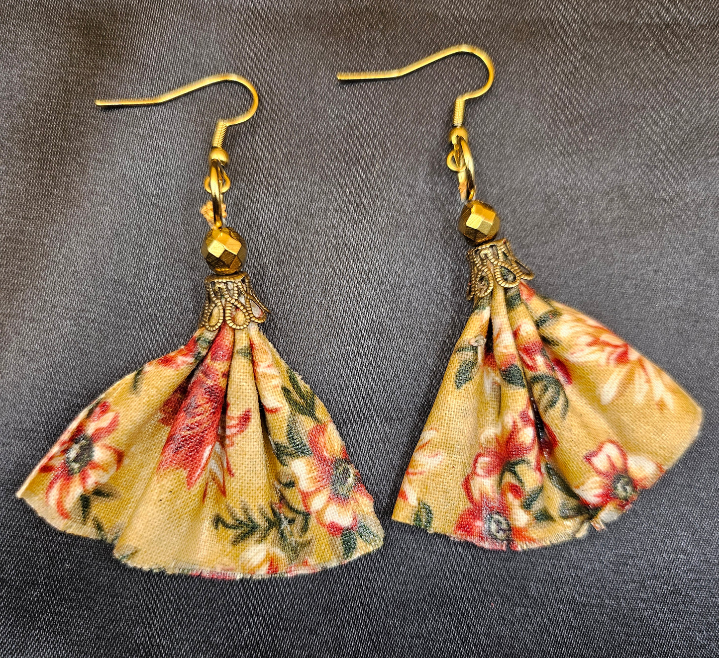 Floral fabric dangle earrings - Handmade artisan jewelry